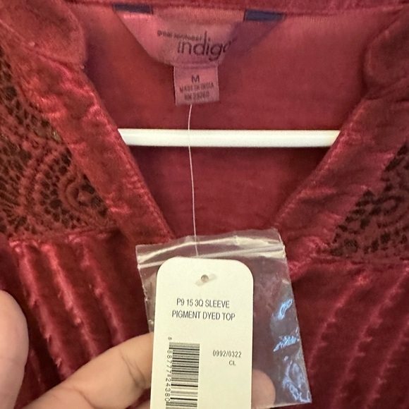 GREAT NW INDIGO M blouse red viscose Shabby chic Coastal grandma casual bohemian - Picture 6 of 12